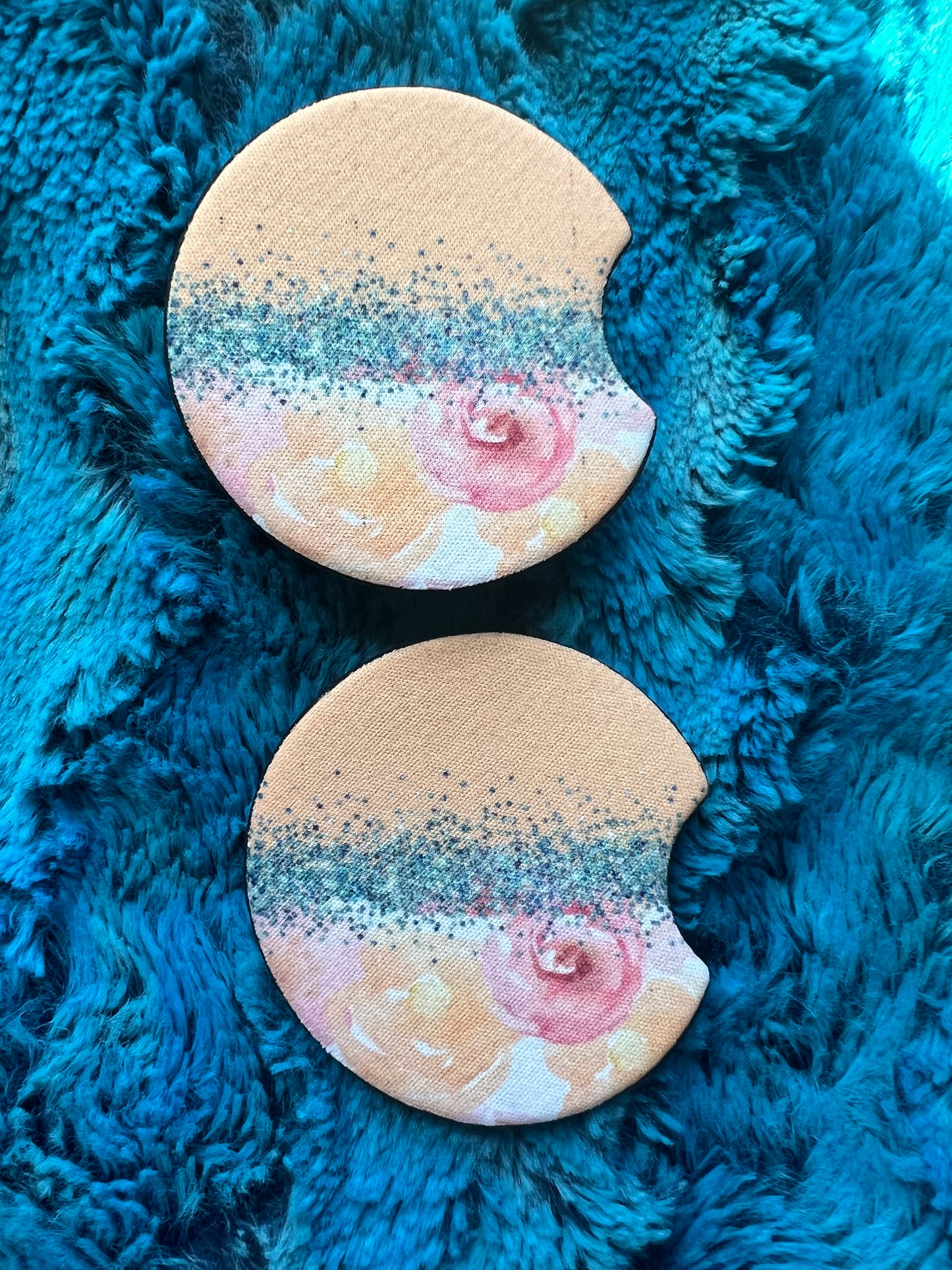 Pastel Watercolor Flowers with Sparkle Car Coasters
