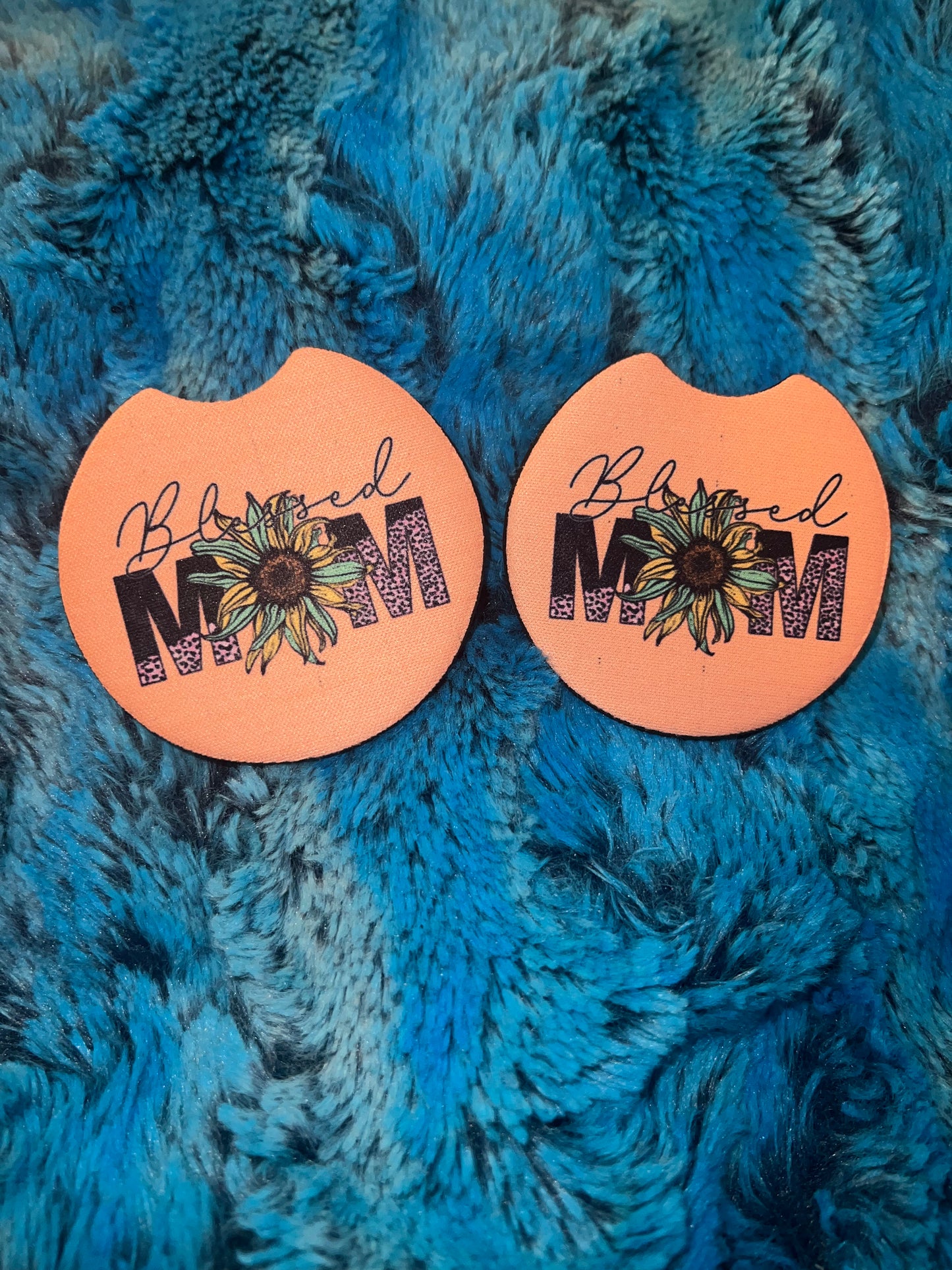 Blessed Mom Sunflower Car Coaster Set