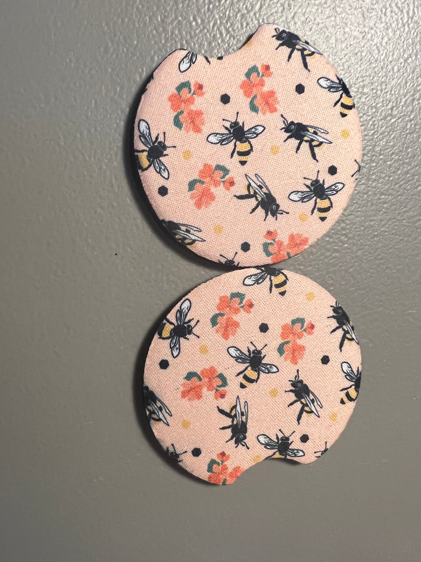 Pink Bees and Flowers Car Coaster Set
