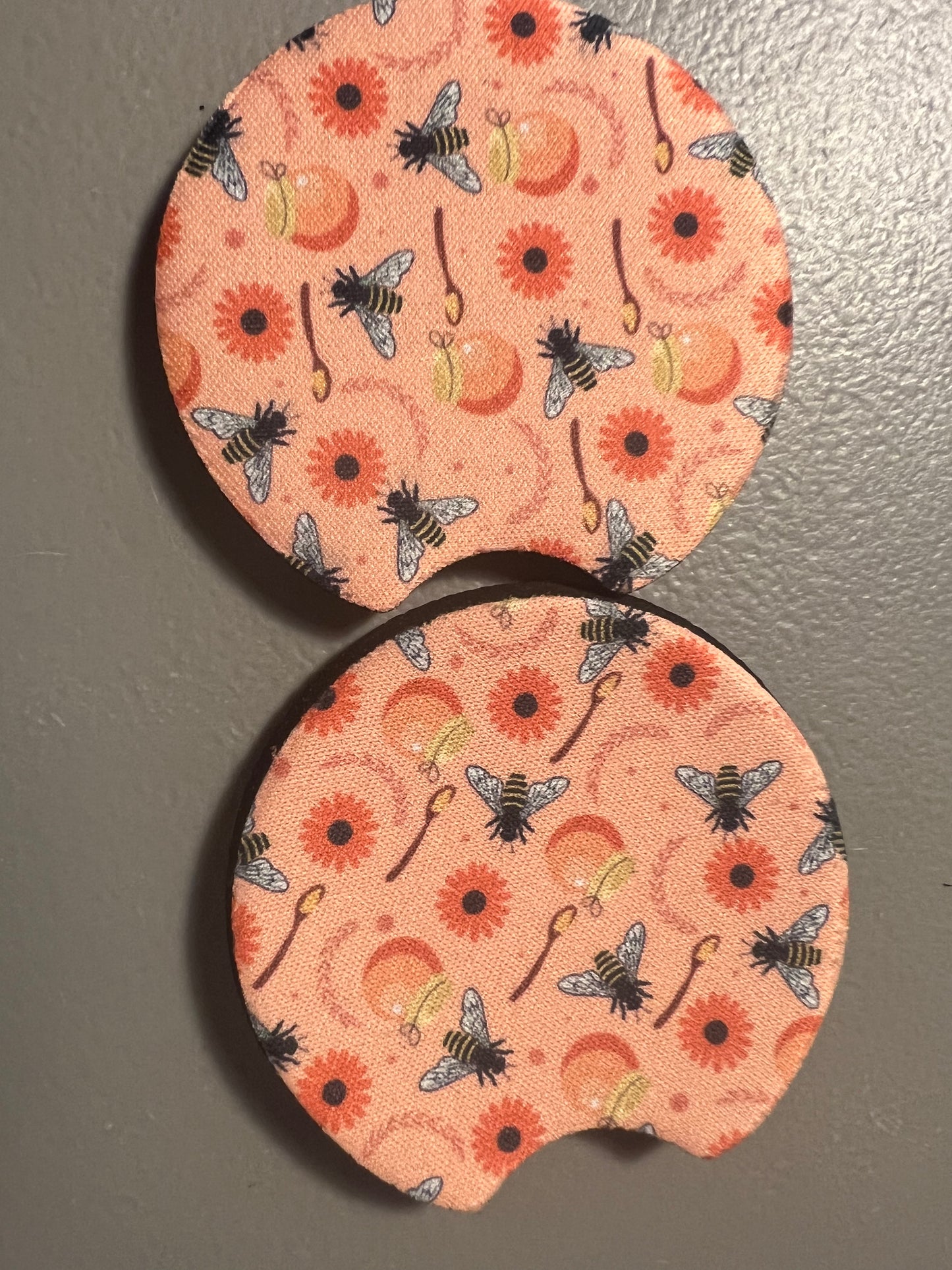 Pink Bees and a Spoonful of Honey with Flowers Car Coaster Set