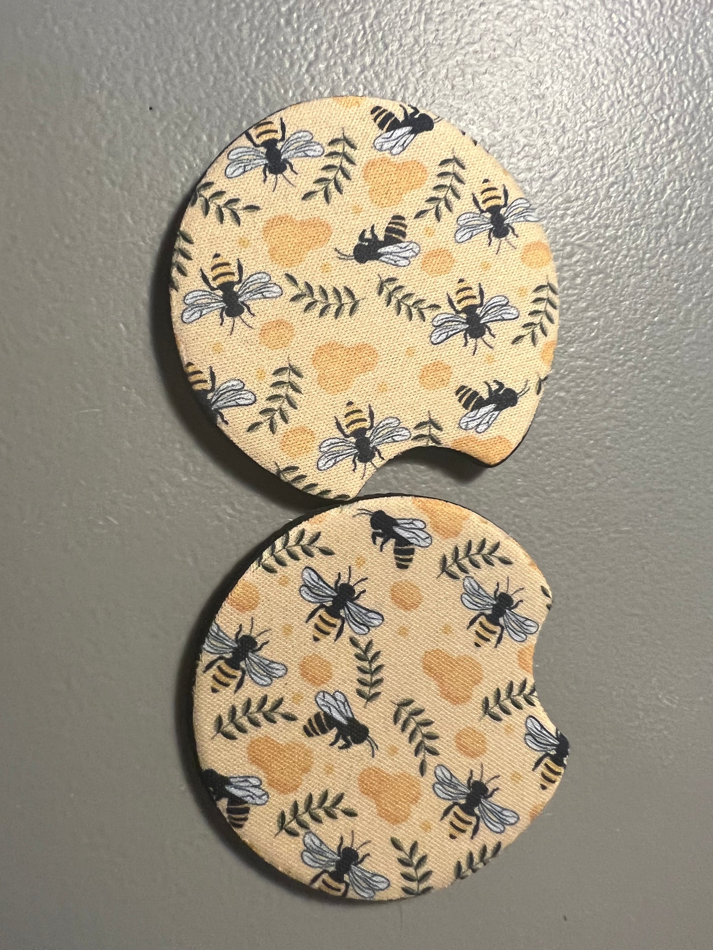 Yellow Bees and Leaves Car Coaster Set