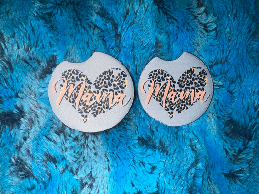 Mama Cheetah Heart Car Coaster Set