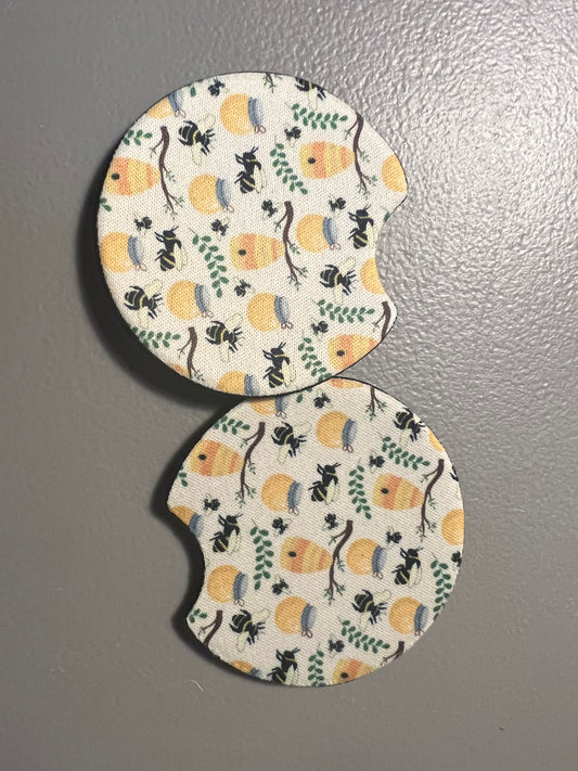 Bees and Jar of Honey Car Coaster Set