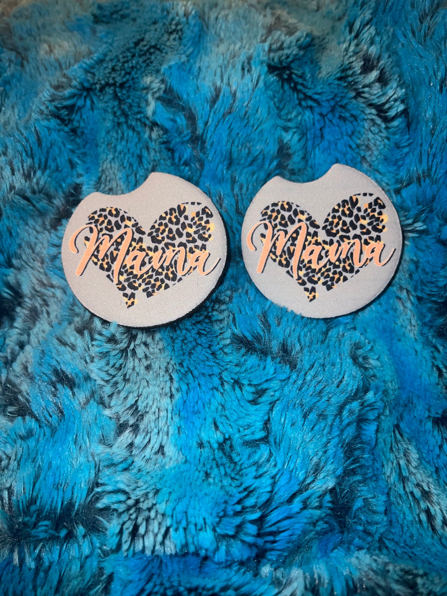 Mama Cheetah Heart Car Coaster Set