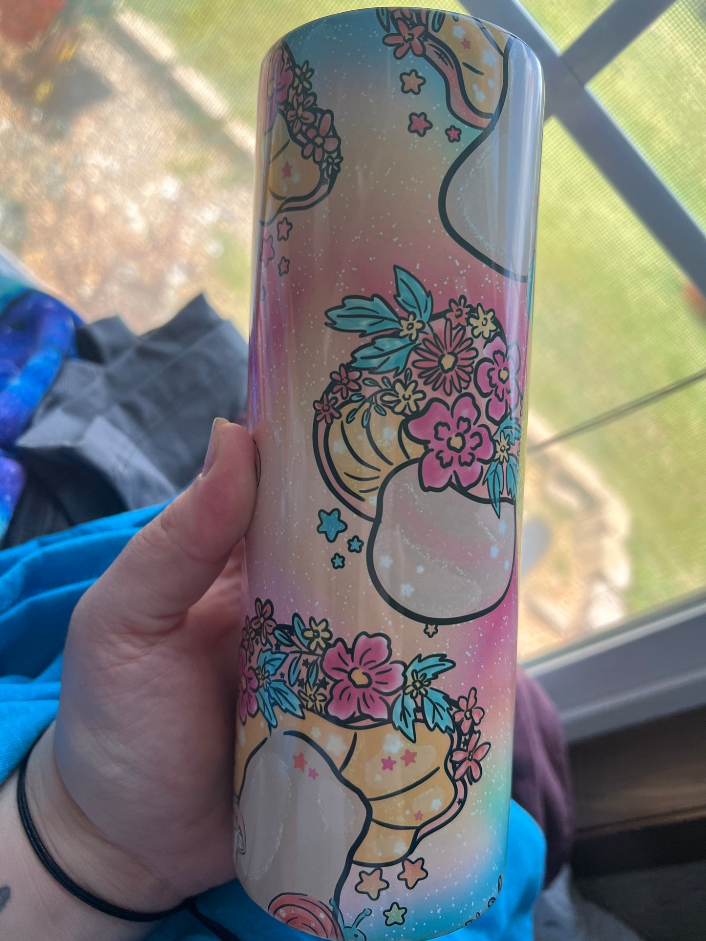 Cute floral mushroom multicolor background with sparkle