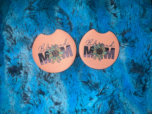 Blessed Mom Sunflower Car Coaster Set