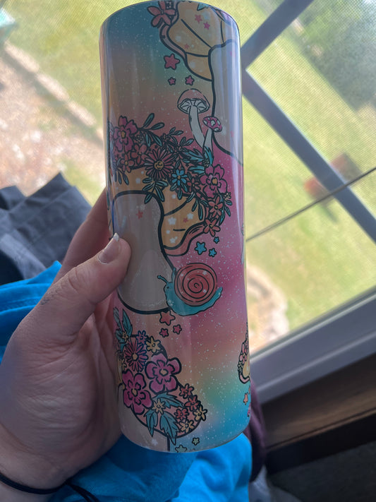 Cute floral mushroom multicolor background with sparkle