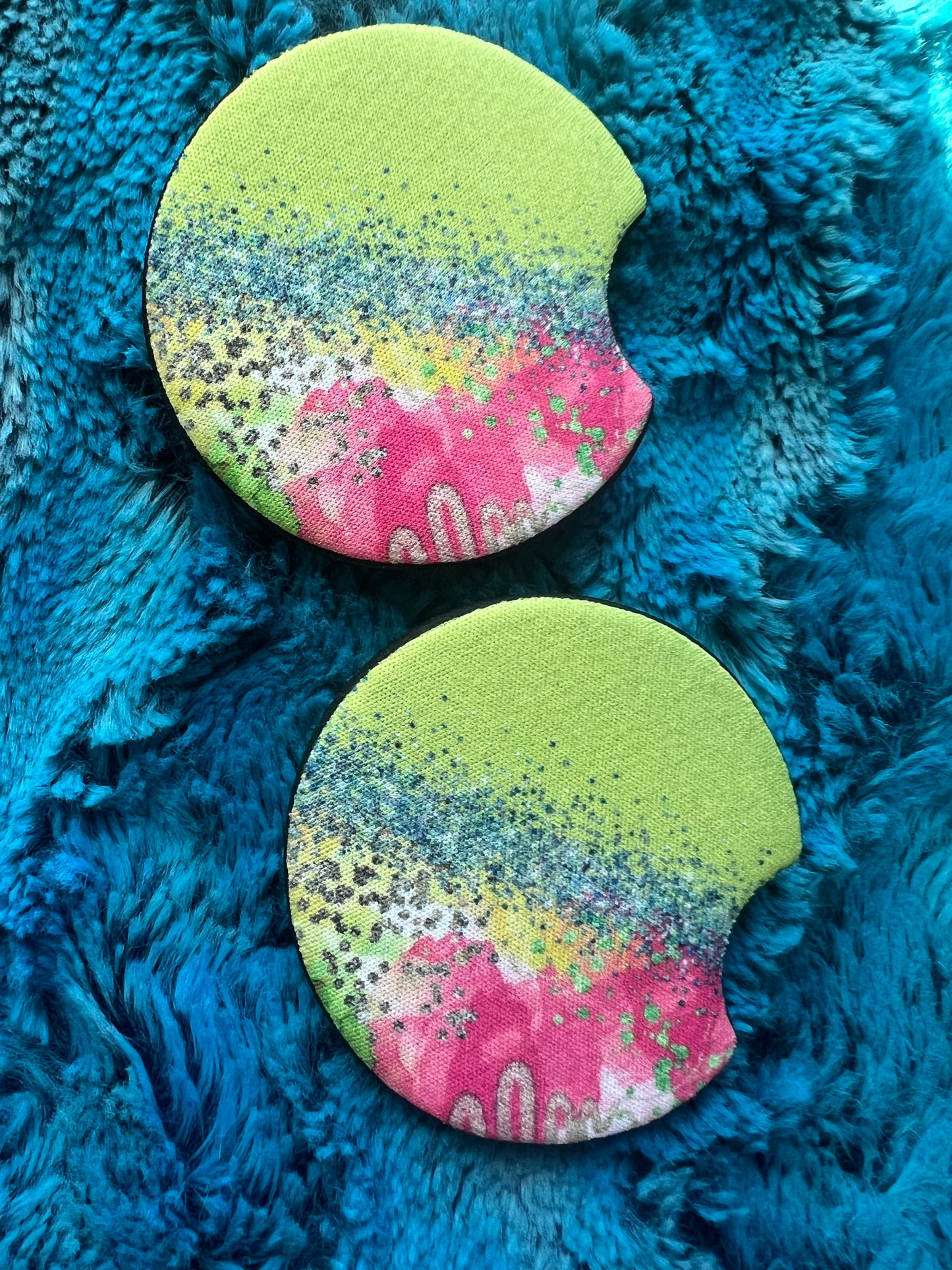 Neon Sparkley Pink and Gold Ripple Car Coasters