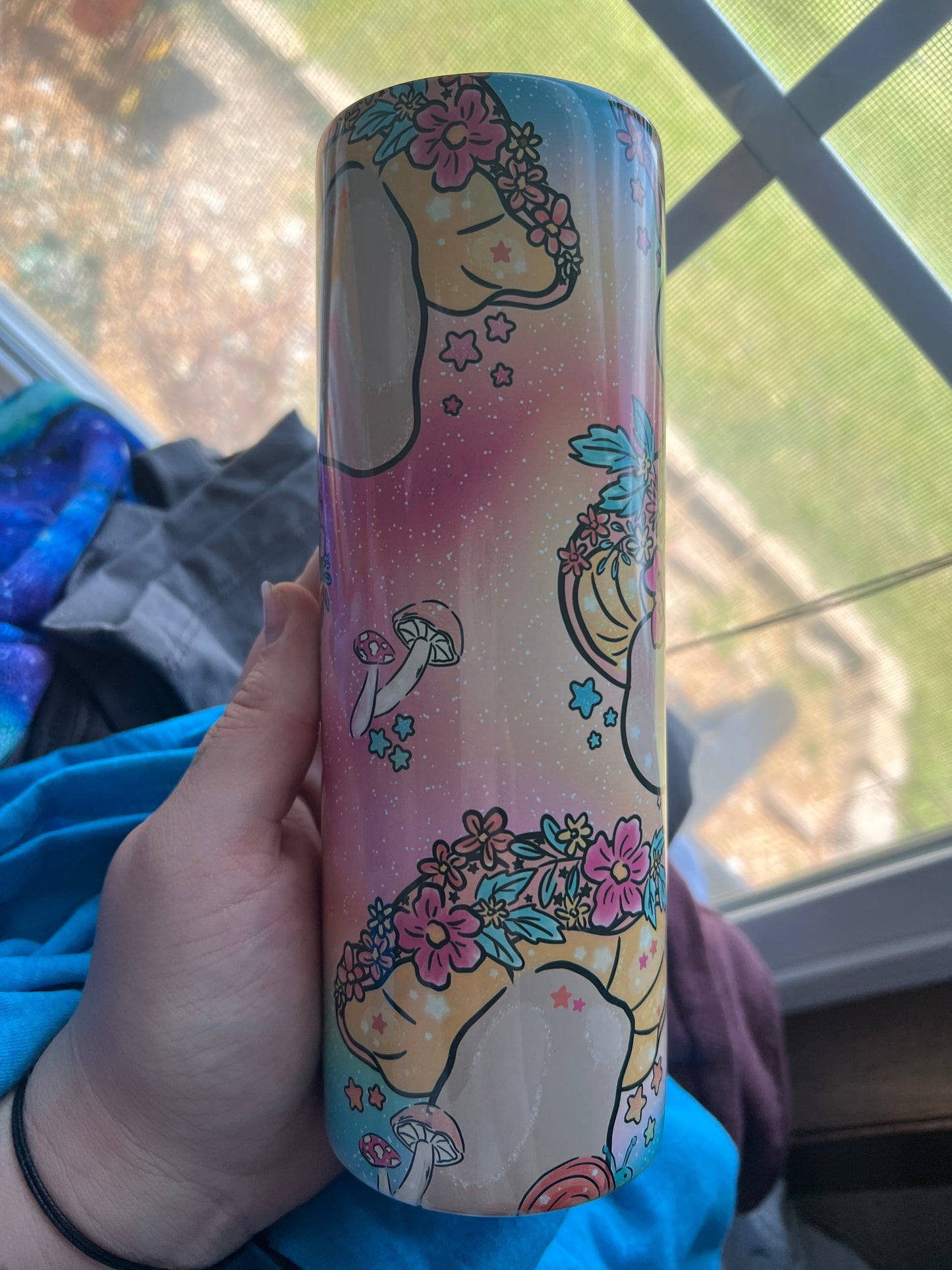 Cute floral mushroom multicolor background with sparkle